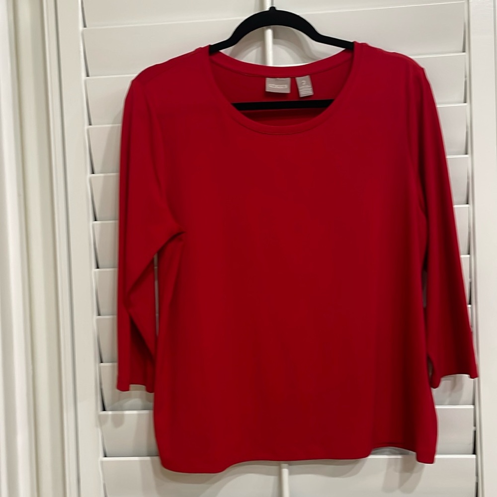 Chico’s Red Tee 3/4 sleeve, Chico’s size 2 same as 12/14.